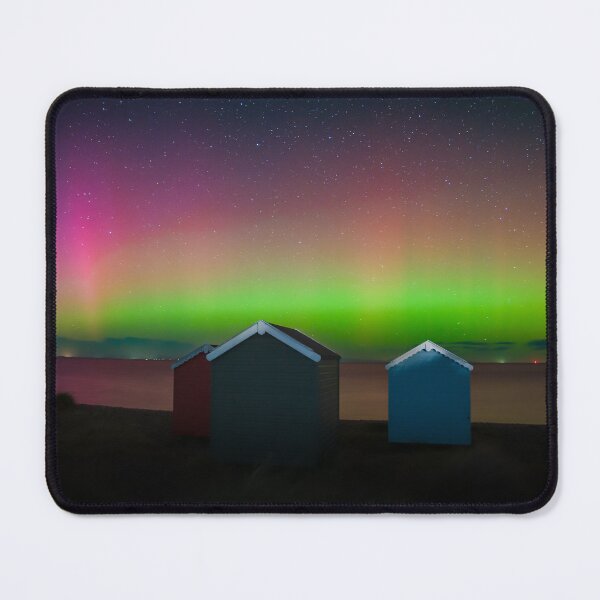 Item preview, Findhorn Beach huts Illuminated by the Aurora designed and sold by CEastwoodPhotos.