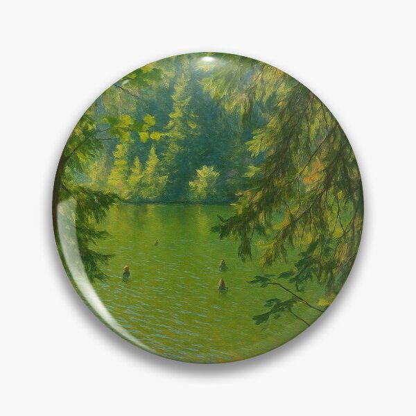 Item preview, Red Lake among the trees – Impressionist natural landscape designed and sold by retro car.