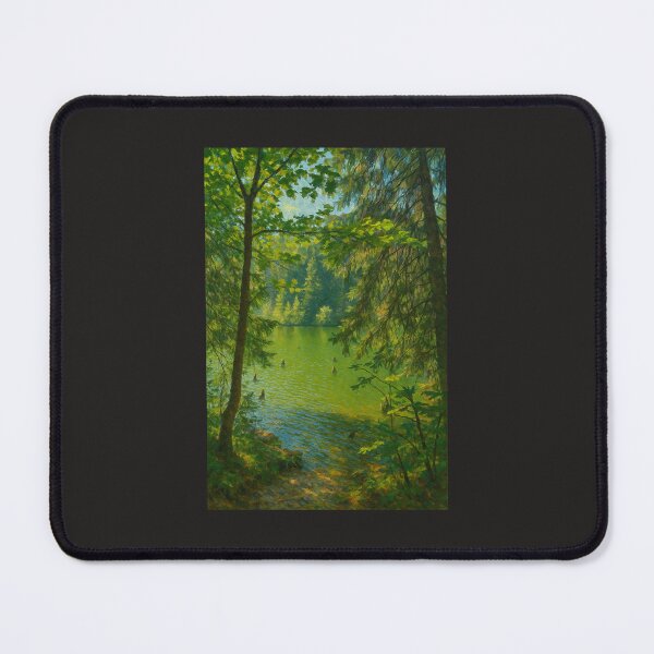 Item preview, Red Lake among the trees – Impressionist natural landscape designed and sold by retro car.