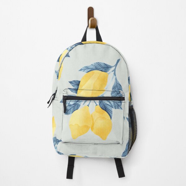 Item preview, Lemons illustration with blue leaves on grey background designed and sold by helga-wigandt.