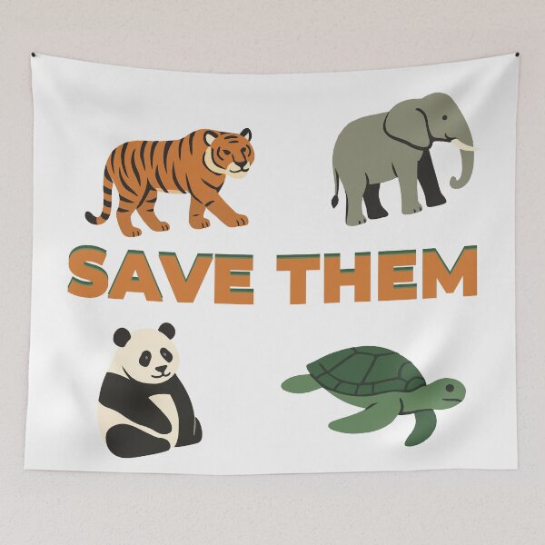 Item preview, Endangered Species Minimalist Illustration – Panda, Tiger, Elephant & Sea Turtle designed and sold by DKunic.