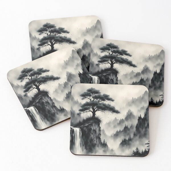 Item preview, Mystical Mountains with Waterfall – Black Ink Art designed and sold by Salimgor Hangaround Music.