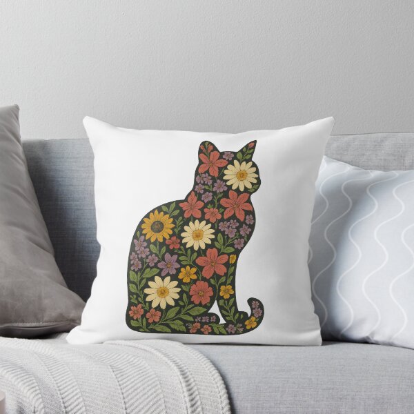 Item preview, Floral Cat Silhouette Wildflower Botanical Cottagecore Design designed and sold by inkoutninja.