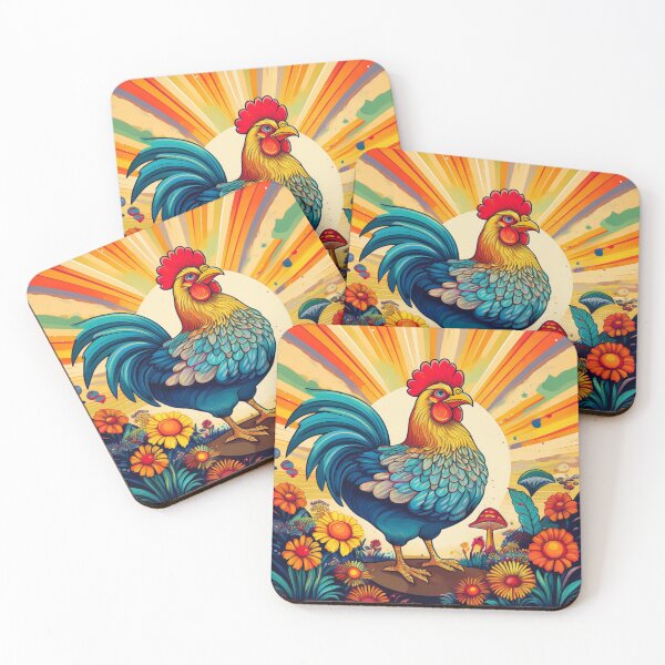 Item preview, Groovy Retro Rooster Art - Vibrant Psychedelic Chicken Print for Home Decor & Apparel designed and sold by AnTartstudios.
