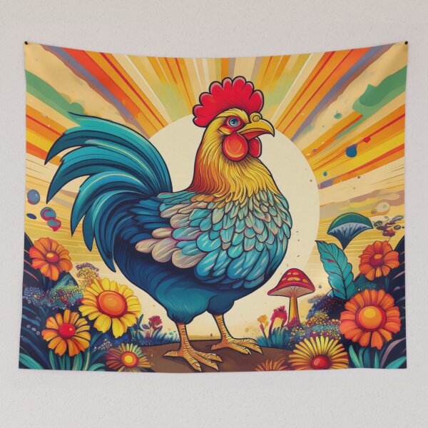 Item preview, Groovy Retro Rooster Art - Vibrant Psychedelic Chicken Print for Home Decor & Apparel designed and sold by AnTartstudios.