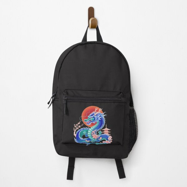 Item preview, blue Japanese dragon with blooming sakura and temple ,Legendary Animals,dragon art,Legendary dragon designed and sold by Expressions-Sel.