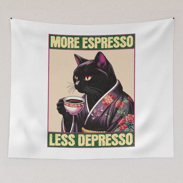 Item preview, More Espresso Less Depresso Meme - Funny Coffee Cat Vintage Poster designed and sold by Anastaciotoy.