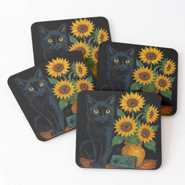 Artikelvorschau, Schwarze Katze und Sonnenblumen im künstlerischen Van Gogh-Stil entworfen und verkauft von Weorus.