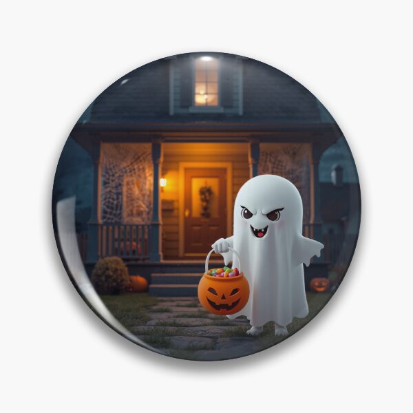 Item preview, Adorable little kawaii ghosts smiling and holding pumpkin lanterns, kawaii style designed and sold by PWDigitalArt.
