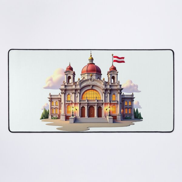 Item preview, Vienna State Opera in Austria 3D Cute Sketch with Austrian Flag, designed and sold by PaintMeWorld.