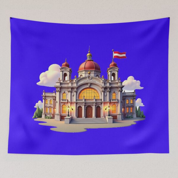 Item preview, Vienna State Opera in Austria 3D Cute Sketch with Austrian Flag,  designed and sold by PaintMeWorld.