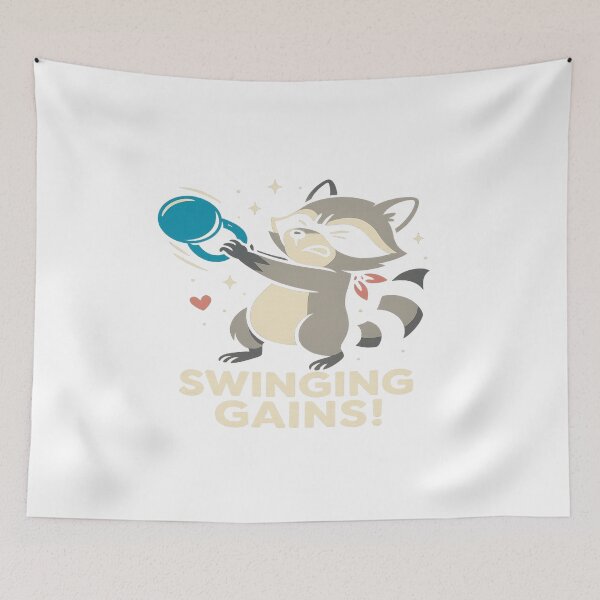 Item preview, Swinging Gains – Funny Kettlebell Raccoon Gym Meme | Trash Panda Power Workout Design designed and sold by Trendiihub.