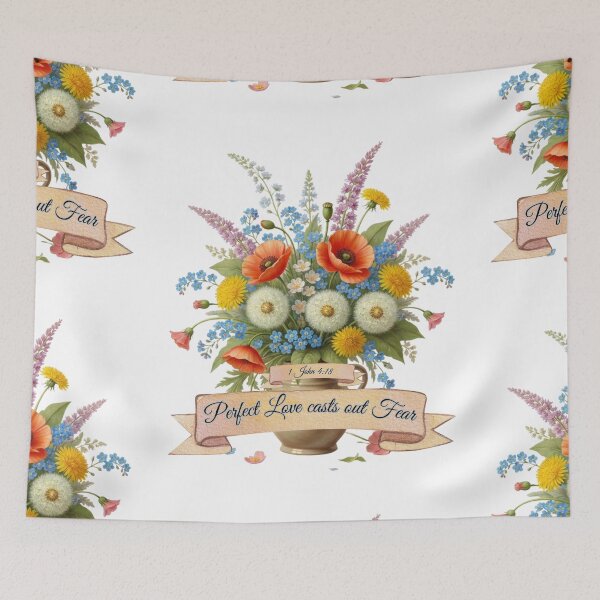 Item preview, Perfect Love Casts Out Fear – 1 John 4:18 Bible Verse Floral designed and sold by Ausra789.