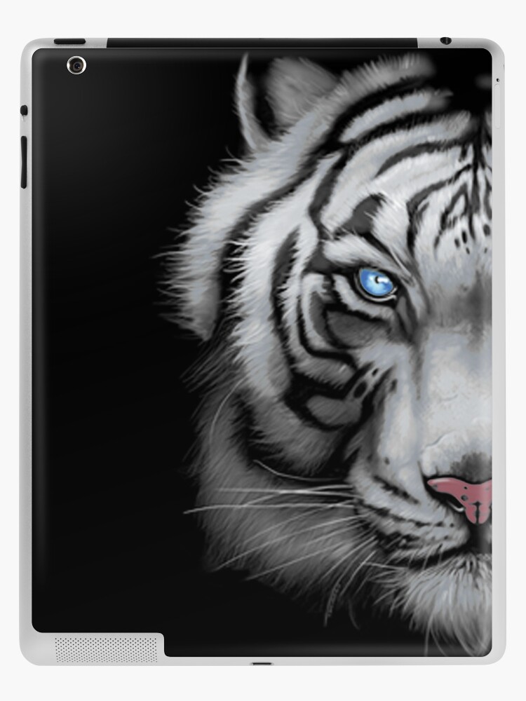 black and white tiger face with blue eyes