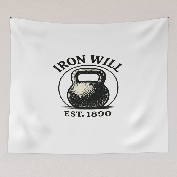 Item preview, Iron Will – Vintage Kettlebell Badge | Retro Strength Training Gym Design designed and sold by Trendiihub.