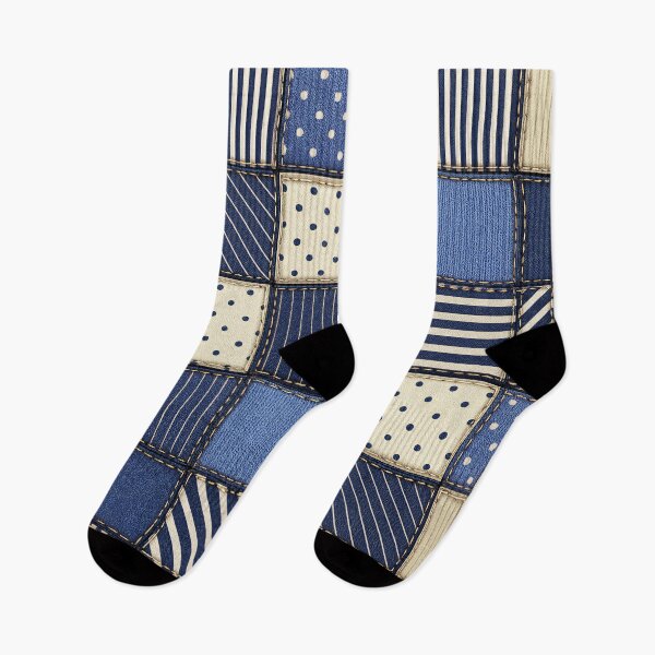 Item preview, Denim Patchwork Squares designed and sold by Kaleidoscope Print.