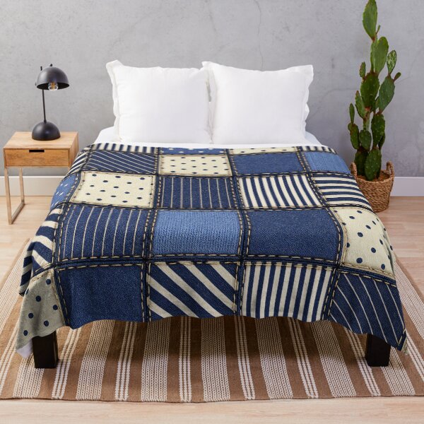 Item preview, Denim Patchwork Squares designed and sold by Kaleidoscope Print.
