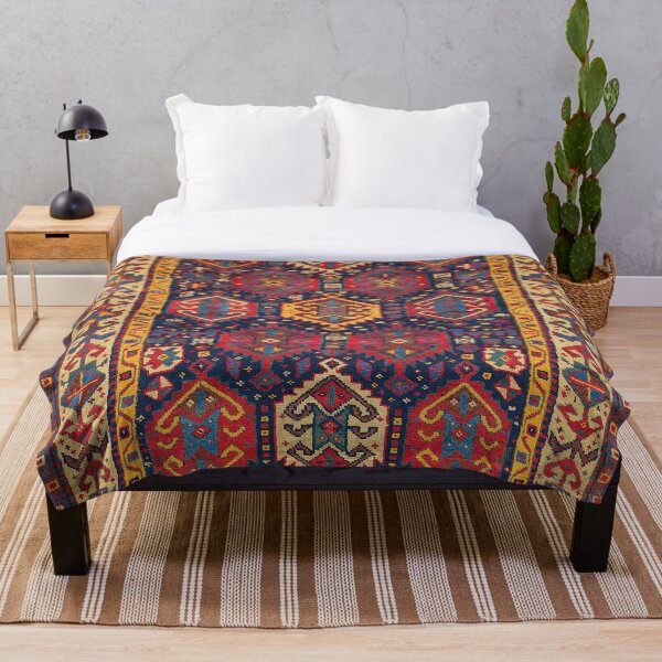 Kazak Antique Oriental Carpet Print Throw Blanket
