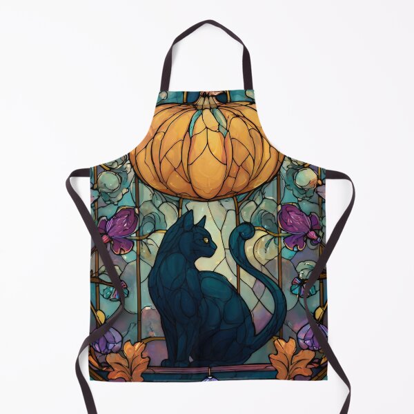 Aperçu de l'œuvre Chat noir avec citrouille – Vitrail Art Nouveau pour Halloween créée et vendue par Meiersbeste.