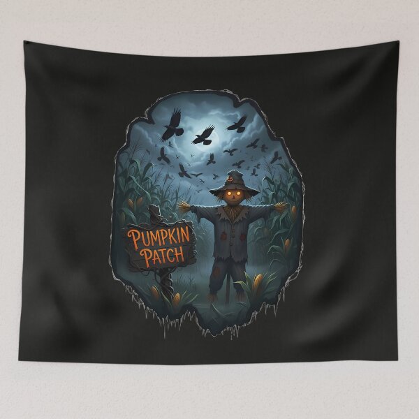 Item preview, Spooky Scarecrow in a Pumpkin Patch - Halloween Night Art designed and sold by HilalaC.