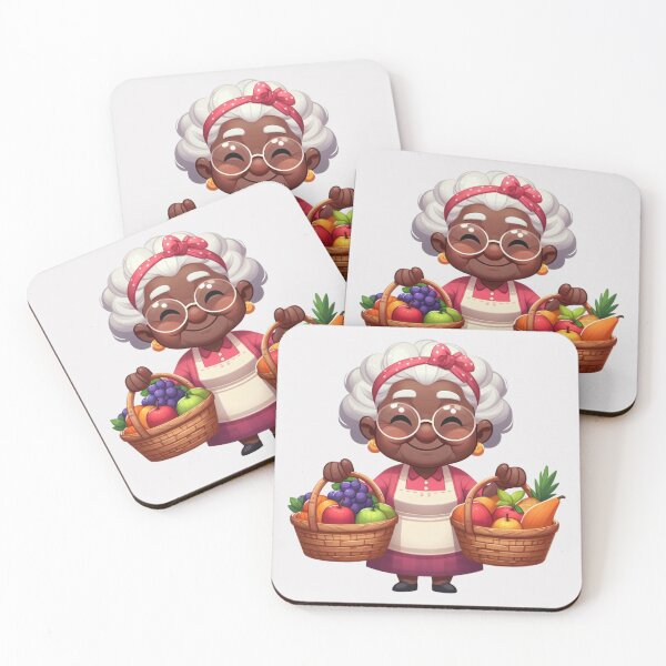 Item preview, Afro Grandma with Basket Sticker | Cute Granny with Vegetables designed and sold by Lulunza.