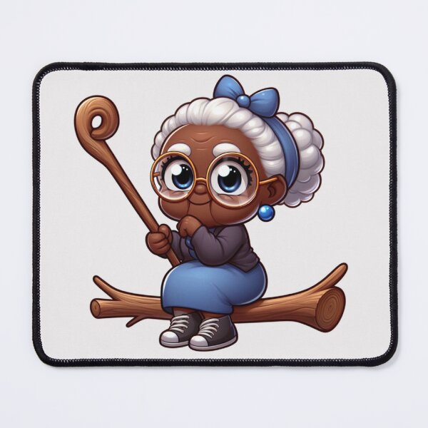 Item preview, Afro Grandma Sitting on Log Sticker | Cute Granny with Cane designed and sold by Lulunza.