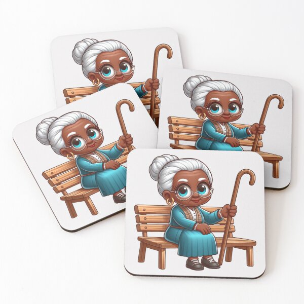 Item preview, Afro Grandma on Bench Sticker | Cute Granny with Cane designed and sold by Lulunza.