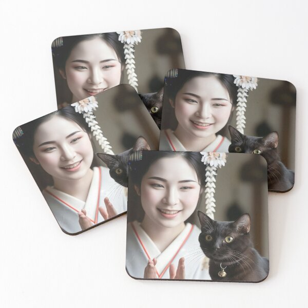 Item preview, Maiko & Cat EP4 | Black Cat with Toy Ball & Joyful Maiko 舞妓さん＆ネコ EP4 | 玉を捕まえて誇らしげな黒ネコと舞妓さん designed and sold by Japan_Dreamscapes.