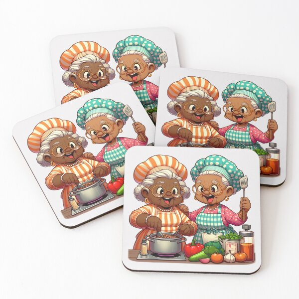Item preview, Funny Afro Grandma Cooking Together Sticker | Cute Granny Chefs designed and sold by Lulunza.