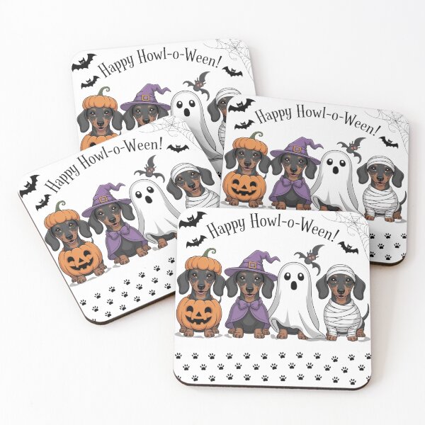 Item preview, Happy Howl-o-Ween Dachshund Halloween Costume Design | Cute Dog Pumpkin Witch Ghost Mummy Art designed and sold by Inked Imagery Emporium.