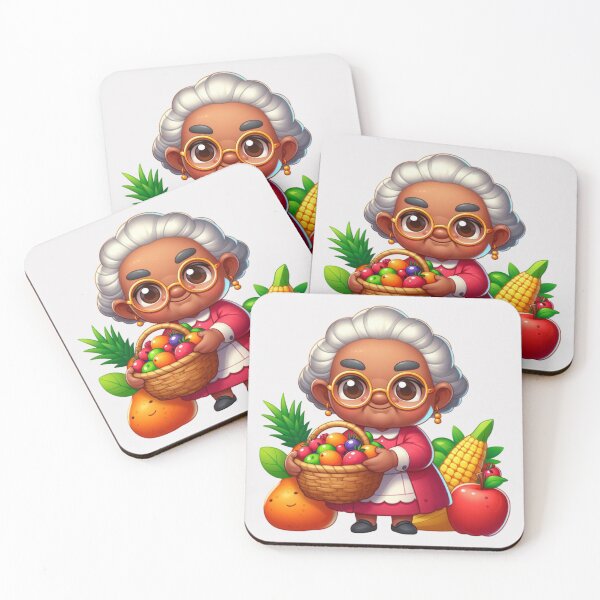 Item preview, Afro Grandma with Basket Sticker | Cute Granny with Vegetables and fruits designed and sold by Lulunza.