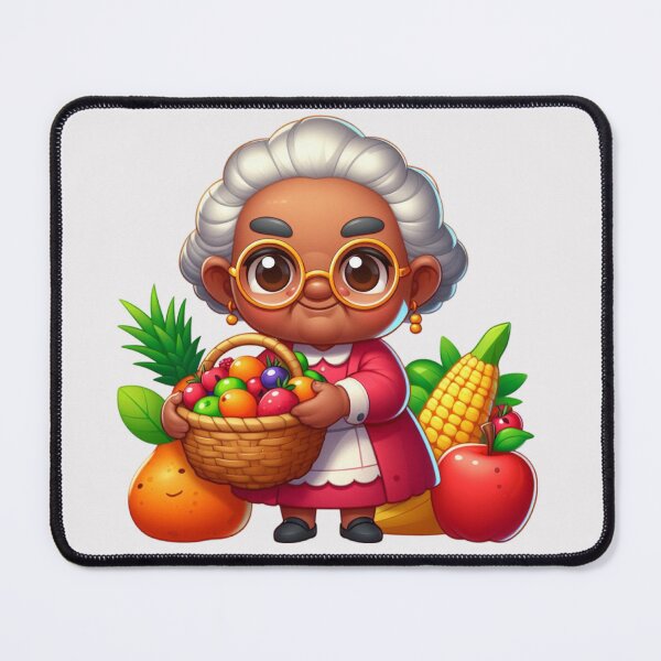 Item preview, Afro Grandma with Basket Sticker | Cute Granny with Vegetables and fruits designed and sold by Lulunza.