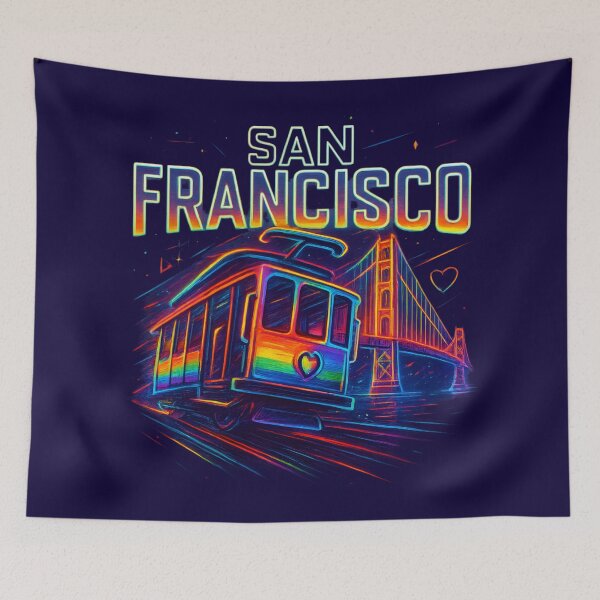 Item preview, San Francisco Neon Cable Car & Golden Gate – Rainbow Pride designed and sold by BloomOfDesign.