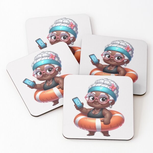 Item preview, Afro Grandma Swimming Sticker | Cute Granny with Glasses and Float designed and sold by Lulunza.