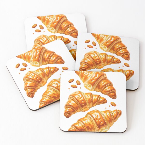 Item preview, Golden, flaky croissants with almond pieces scattered on a white background, perfect for breakfast or brunch designed and sold by SpaceartLilu.