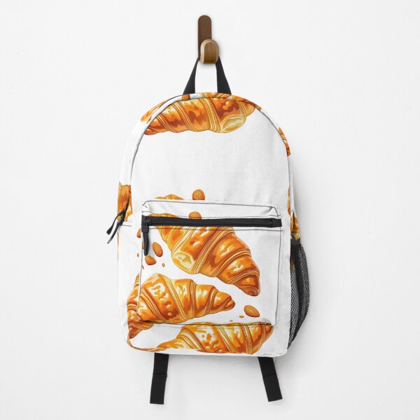 Item preview, Golden, flaky croissants with almond pieces scattered on a white background, perfect for breakfast or brunch designed and sold by SpaceartLilu.