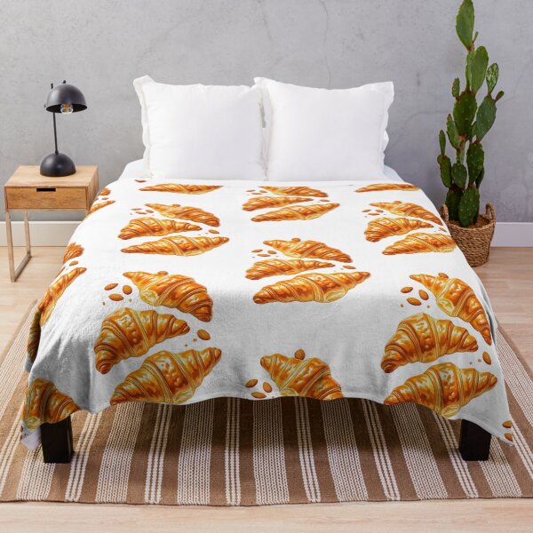Item preview, Golden, flaky croissants with almond pieces scattered on a white background, perfect for breakfast or brunch designed and sold by SpaceartLilu.