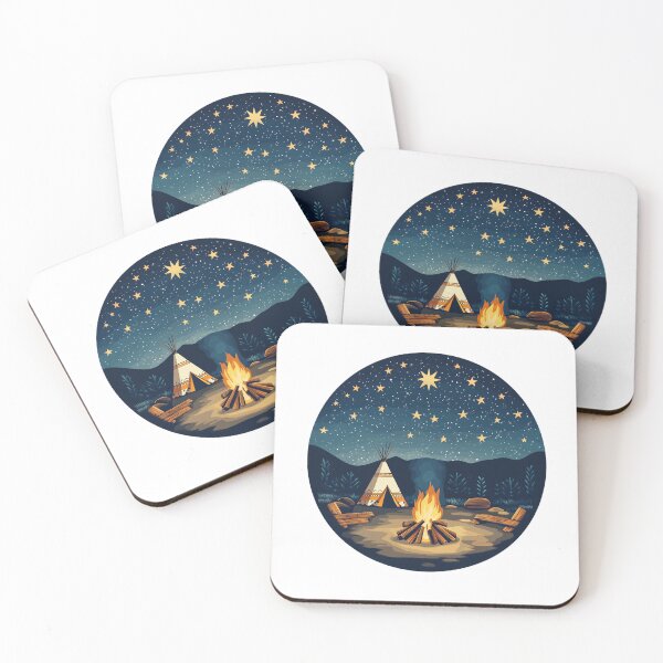Item preview, Campfire under a starry sky – retro camping emblem with teepee design designed and sold by Meiersbeste.