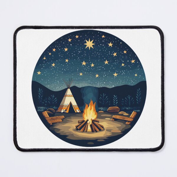 Item preview, Campfire under a starry sky – retro camping emblem with teepee design designed and sold by Meiersbeste.
