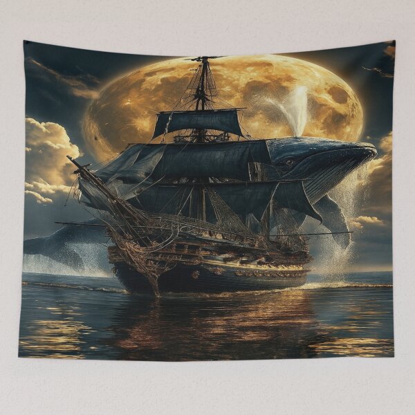 Artikelvorschau, Mystisches Piratenschiff und Wal unter dem Vollmond entworfen und verkauft von VISTRAS.