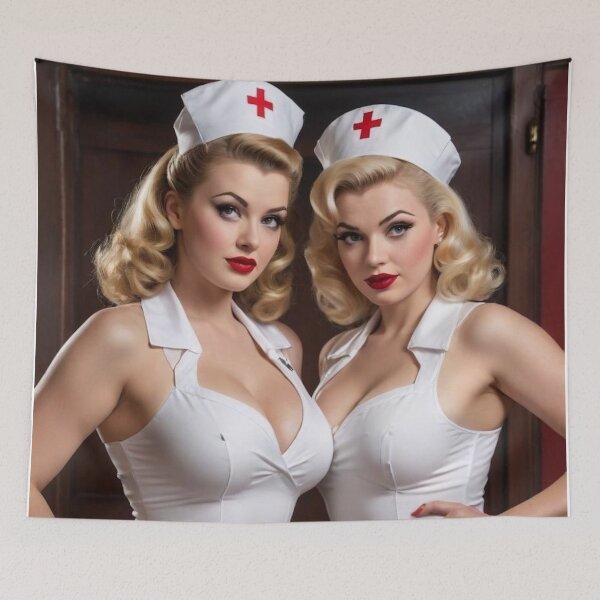 Item preview, Blonde Nurse 1940s Pin Up Girls – Vintage Retro Poster Artwork designed and sold by MissSaylor.
