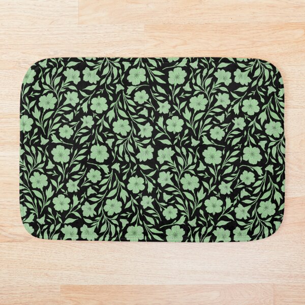 Item preview, HAND-PAINTED GREEN FLOWER PATTERN BLACK BACKGROUND designed and sold by ArchersBoutique.