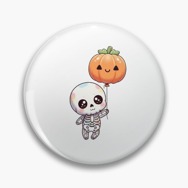 Item preview, Cute Kawaii Skeleton with Pumpkin Balloon designed and sold by istoriadesign.