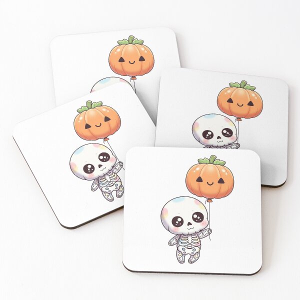 Item preview, Cute Kawaii Skeleton with Pumpkin Balloon designed and sold by istoriadesign.