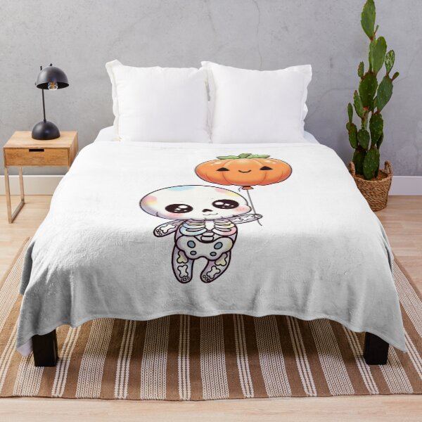 Item preview, Cute Kawaii Skeleton with Pumpkin Balloon designed and sold by istoriadesign.