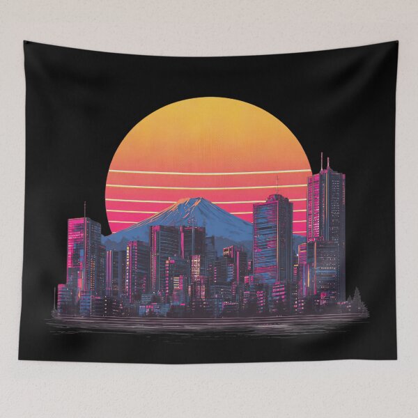 Item preview, Retro Japan City Pop Skyline – Neon Sun, Fuji and Vaporwave Aesthetics designed and sold by Meiersbeste.