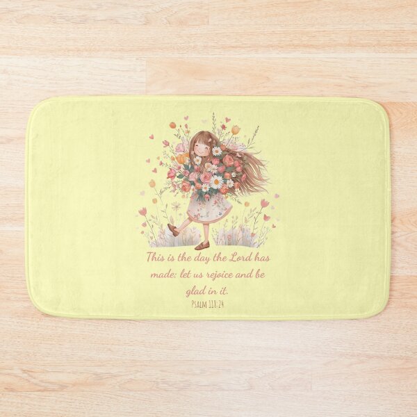 Artikelvorschau, Mädchen mit Blumen, christliche Bibelverskunst – Psalm 118:24: Dies ist der Tag, den der Herr gemacht hat; lasst uns frohlocken und uns an ihm erfreuen | Joyful Faith Design entworfen und verkauft von AmenAlways.