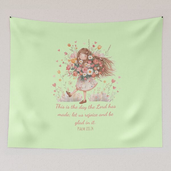 Item preview,  Girl with Flowers Christian Bible Verse Art – Psalm 118:24: This is the day the Lord has made; let us rejoice and be glad in it | Joyful Faith Design designed and sold by AmenAlways.
