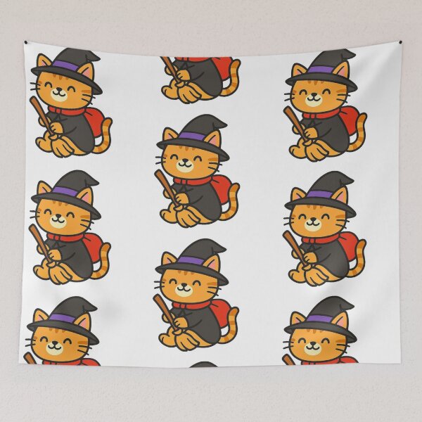 Item preview, Cat Witch with Broom – Fun Halloween Character designed and sold by Confuzz1ed.
