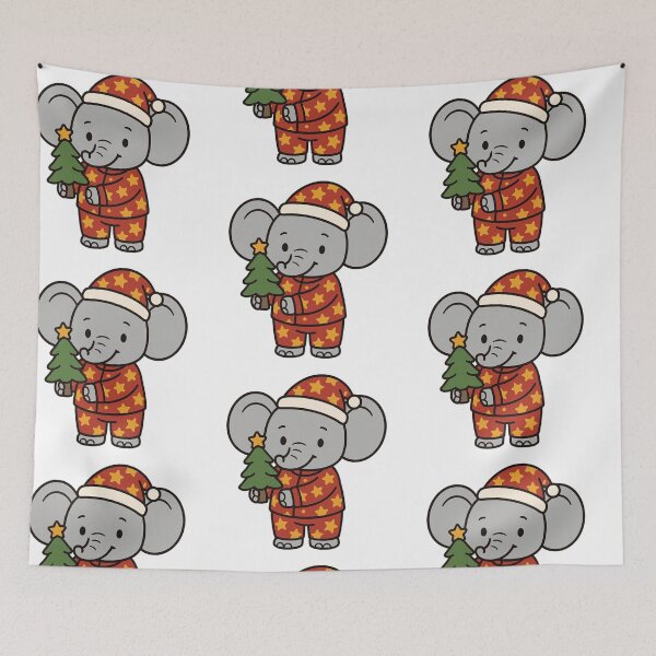 Item preview, Elephant in Pajamas with Tree – Festive Holiday Animal designed and sold by Confuzz1ed.